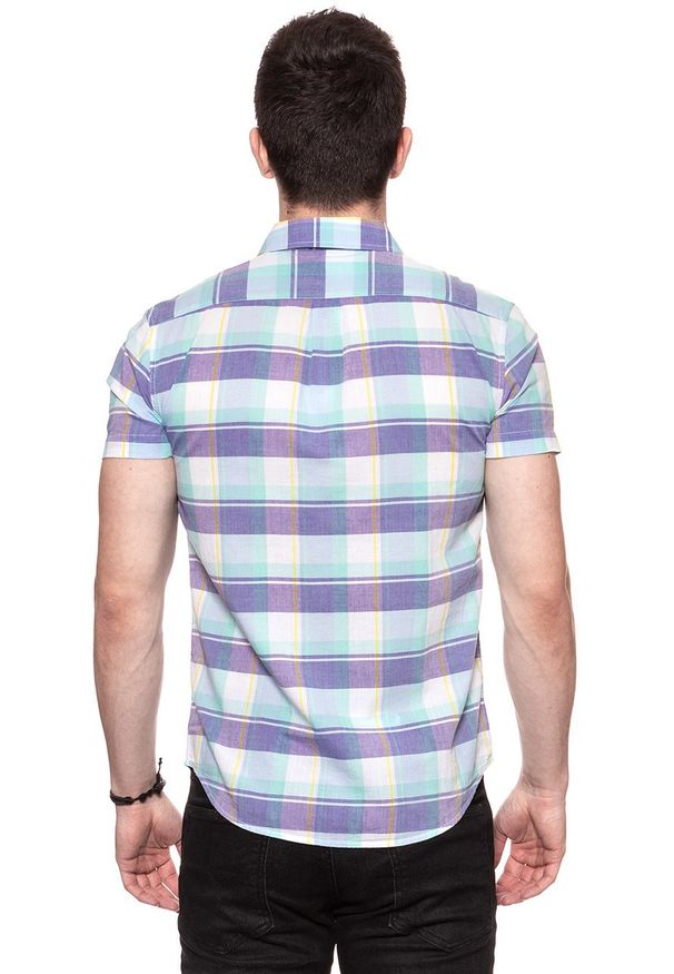 Wrangler - KOSZULA MĘSKA KRÓTKI RĘKAW WRANGLER SS 1PKT SHIRT BEACH GLASS W5860NQWD 112129522. Materiał: materiał. Długość rękawa: krótki rękaw. Długość: krótkie. Wzór: kratka