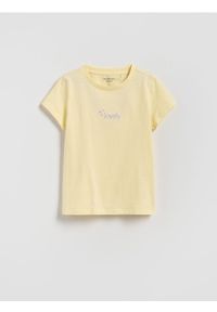 Reserved - T-shirt z haftem - żółty. Kolor: żółty. Materiał: bawełna. Wzór: haft #1