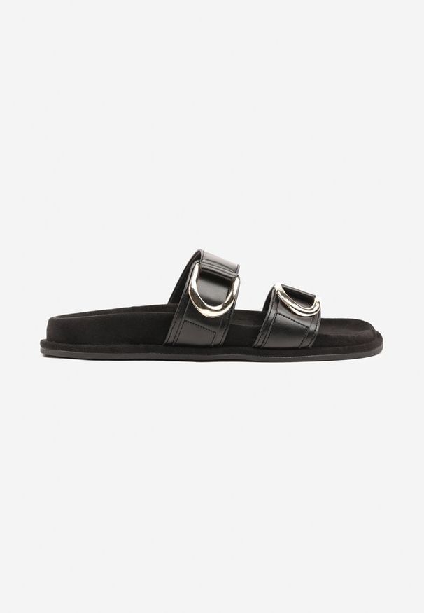 Renee - Czarne Klapki Vices z Zaokrąglonymi Klamrami Nilarila. Okazja: na co dzień. Kolor: czarny. Materiał: jeans. Sezon: lato. Styl: klasyczny, casual