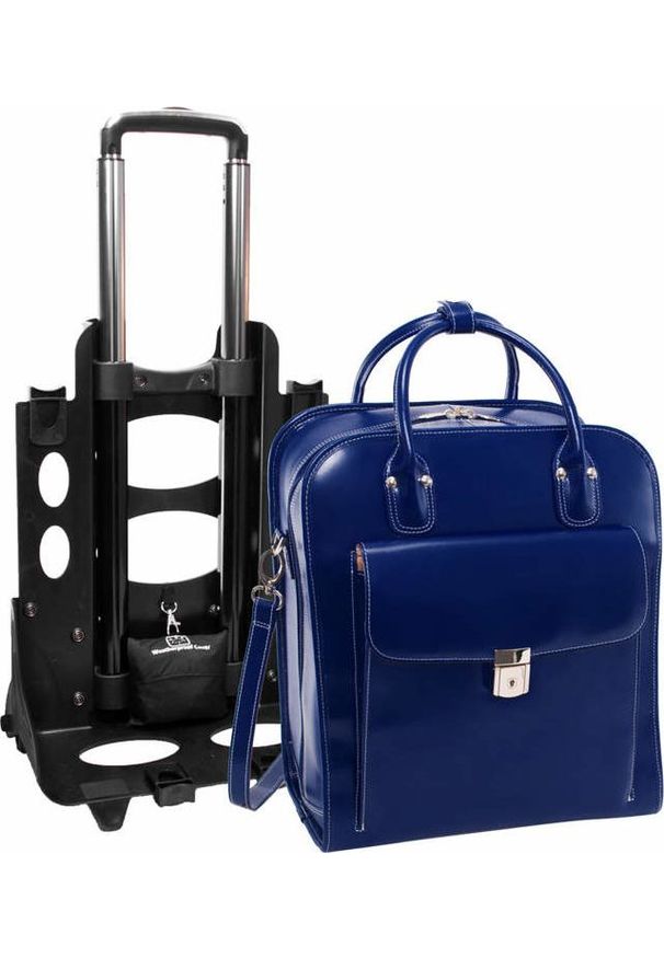Torba MCKLEIN Skórzana torba damska na laptopa 15,6" z odpinanym wózkiem Mcklein La Grange granatowa. Kolor: niebieski. Materiał: skóra