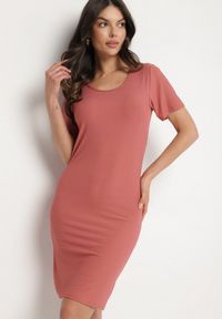 Born2be - Różowa Casualowa Sukienka z Bawełną Lumelisse. Okazja: na co dzień. Kolor: różowy. Materiał: bawełna. Typ sukienki: proste. Styl: casual