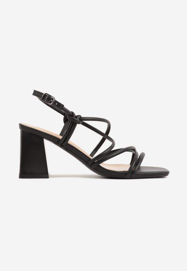 Born2be - Czarne Eleganckie Sandały VICES na Słupku z Przeplatanymi Paskami Nelope. Zapięcie: pasek. Kolor: czarny. Materiał: satyna. Wzór: paski. Obcas: na słupku. Styl: elegancki. Wysokość obcasa: średni