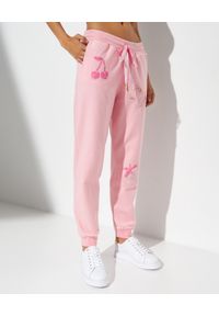 LOVE SHACK FANCY - Różowe spodnie Barrett. Kolor: fioletowy, różowy, wielokolorowy. Materiał: dzianina. Wzór: aplikacja