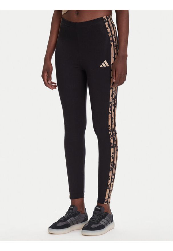 Adidas - adidas Legginsy Animal Print 3-Stripes JM1864 Czarny Slim Fit. Kolor: czarny. Materiał: bawełna. Wzór: nadruk