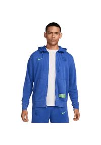Nike - Męska Bluza Z Kapturem FC Barcelona Z Pełnym Zamkiem Błyskawicznym. Typ kołnierza: kaptur. Kolor: niebieski