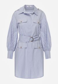 Born2be - Niebieska Bawełniana Sukienka Koszulowa z Paskiem i Pagonami Dennelia. Okazja: na co dzień, na spotkanie biznesowe. Kolor: niebieski. Materiał: bawełna. Typ sukienki: koszulowe. Styl: casual, biznesowy, elegancki, klasyczny #4