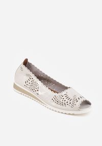 Born2be - Białe Ażurowe Balerinki ze Skóry Naturalnej z Odkrytymi Noskami Prisira. Okazja: na co dzień, do pracy. Kolor: biały. Materiał: skóra. Szerokość cholewki: normalna. Wzór: ażurowy. Styl: casual #6