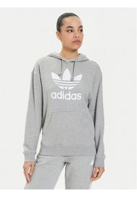 Adidas - adidas Bluza Trefoil Hoodie IB7437 Szary Regular Fit. Kolor: szary. Materiał: bawełna