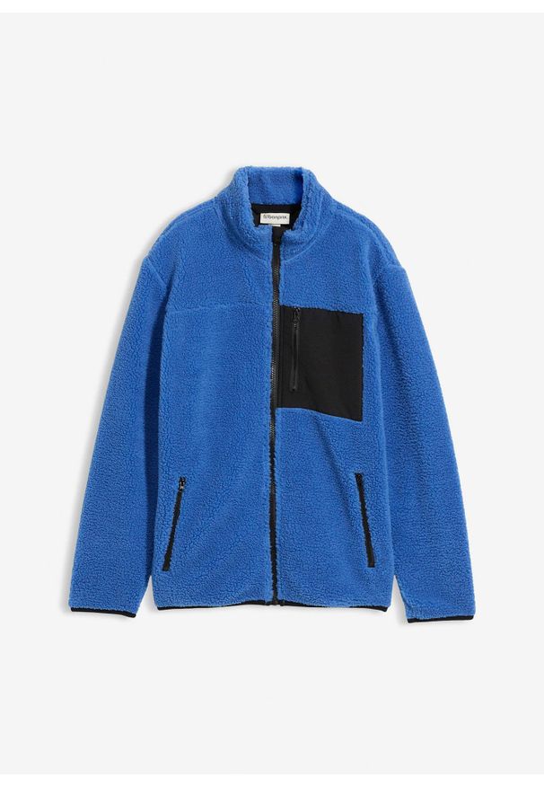 bonprix - Bluza rozpinana z polaru baranka. Kolor: niebieski. Materiał: polar
