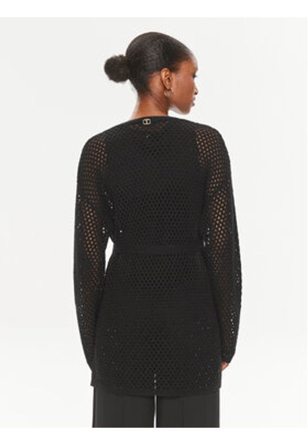 TwinSet - TWINSET Kardigan 241TT3083 Czarny Regular Fit. Kolor: czarny. Materiał: len, bawełna