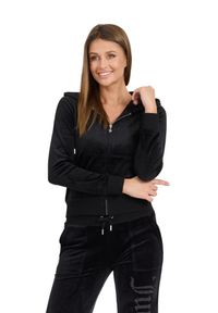 Juicy Couture - JUICY COUTURE Damska czarna bluza Robertson Jewelled Velour Hoodie, Rozmiar L. Okazja: na co dzień. Kolor: czarny. Materiał: welur. Styl: casual, elegancki #5