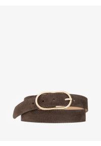Ryłko - Brązowy welurowy pasek damski ze złotą klamrą. Kolor: brązowy. Materiał: skóra, welur #1
