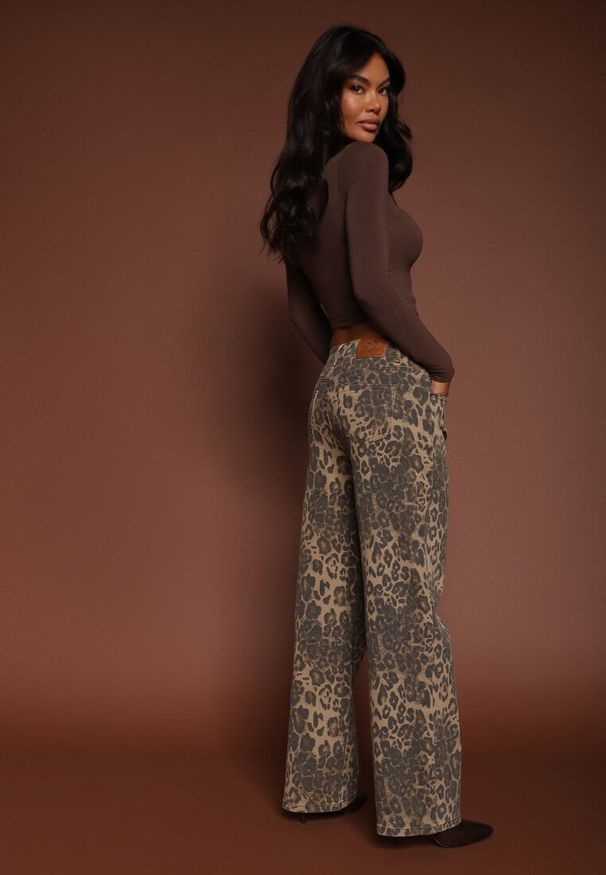 Renee - Panterkowe Jeansy High Waist o Szerokim Kroju Quelire. Okazja: na co dzień. Stan: podwyższony. Styl: casual