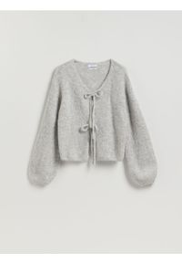 Reserved - Kardigan z wełną alpaki - jasnoszary. Kolor: szary. Materiał: wełna
