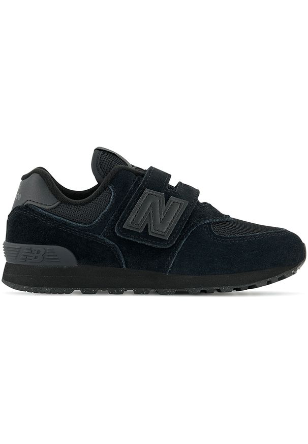 Buty New Balance PV574EVE – czarne. Okazja: na co dzień. Zapięcie: rzepy. Kolor: czarny. Materiał: skóra, zamsz, syntetyk, guma, materiał. Szerokość cholewki: normalna. Model: New Balance 574. Sport: turystyka piesza