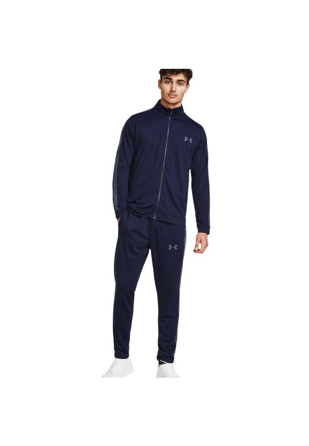 Dres męski Under Armour Rival Knit Track Suit. Kolor: niebieski. Materiał: poliester, dresówka. Sport: fitness