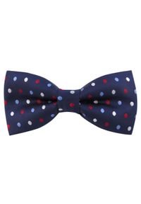 Modini - Granatowa mucha w kropki C12. Kolor: niebieski. Materiał: poliester, tkanina. Wzór: kropki. Styl: elegancki #1