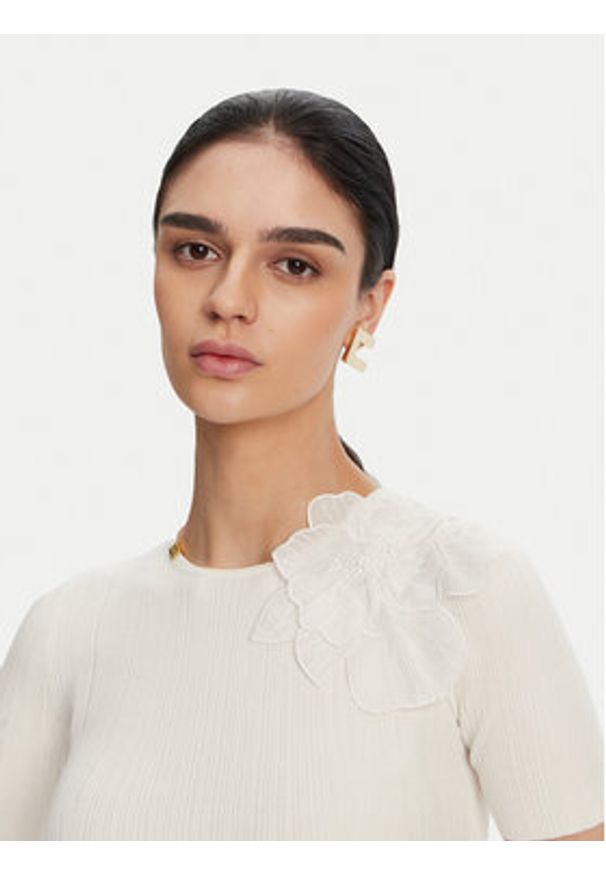 Elisabetta Franchi Sweter MK-55B-51E2 Biały Slim Fit. Kolor: biały. Materiał: syntetyk