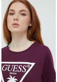 Guess t-shirt bawełniany kolor fioletowy. Kolor: fioletowy. Materiał: bawełna. Długość rękawa: krótki rękaw. Długość: krótkie. Wzór: nadruk #3