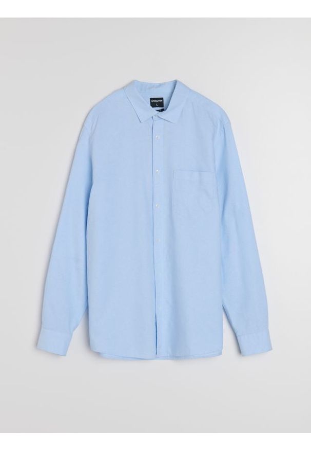 Sinsay - Bawełniana koszula z długim rękawem i kieszenią piersiową - błękitny. Kolor: niebieski. Materiał: bawełna. Długość rękawa: długi rękaw. Długość: długie
