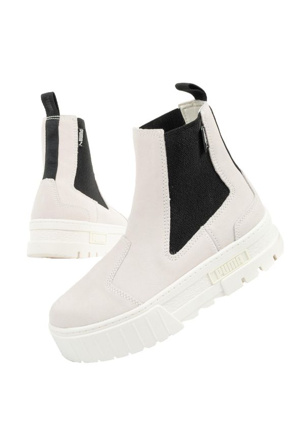 Buty botki damskie Puma Mayze Chelsea Suede. Kolor: biały. Materiał: skóra. Szerokość cholewki: normalna. Model: Puma Suede. Sport: turystyka piesza