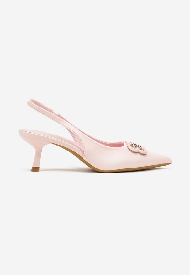 Born2be - Różowe Sandały na Obcasie Typu Kaczuszka z Odkrytą Piętą Solreia. Okazja: na spotkanie biznesowe, do pracy. Nosek buta: szpiczasty. Zapięcie: sprzączka, klamry. Kolor: różowy. Wzór: kwiaty. Sezon: lato. Obcas: na obcasie. Styl: biznesowy, elegancki, klasyczny. Wysokość obcasa: średni