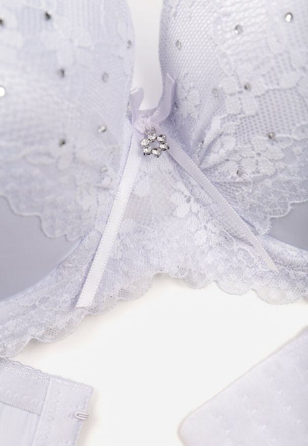 Renee - Biały Biustonosz z Koronką i Cyrkoniami Himelodia. Kolor: biały. Materiał: koronka. Wzór: koronka
