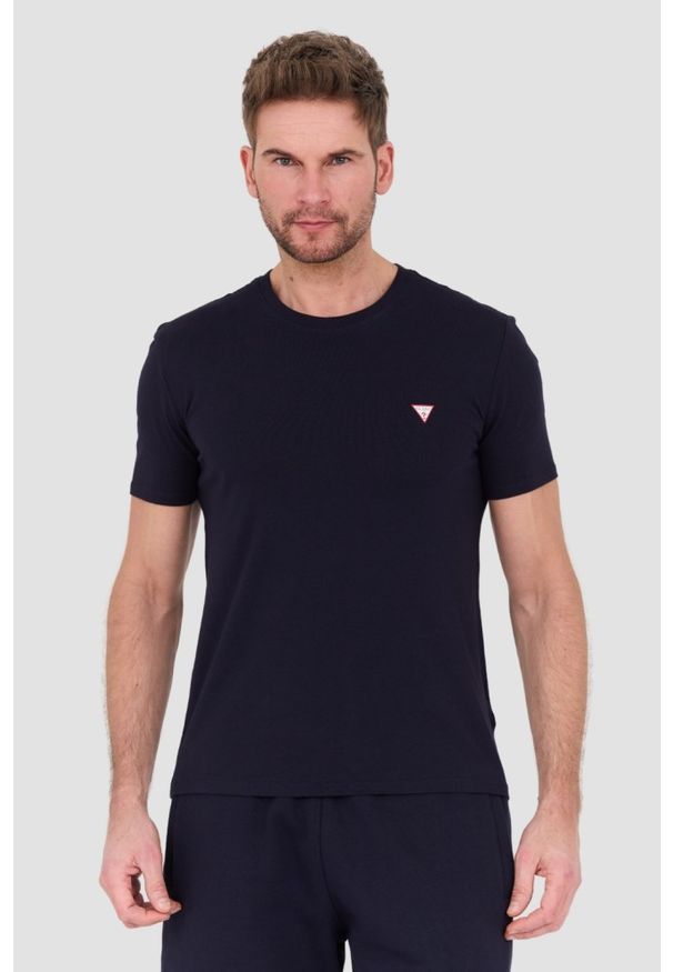 Guess - GUESS Granatowy męski t-shirt Core Tee, Rozmiar L. Kolor: niebieski