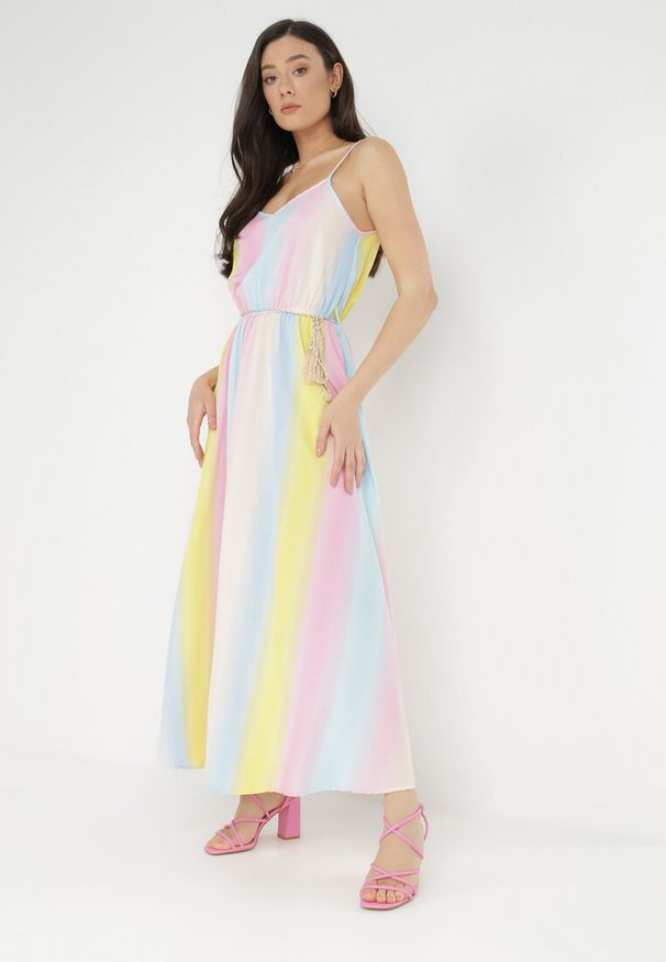 Born2be - Różowo-Żółta Sukienka Phinatea. Kolor: różowy. Długość rękawa: na ramiączkach. Wzór: aplikacja. Sezon: wiosna, lato. Długość: maxi