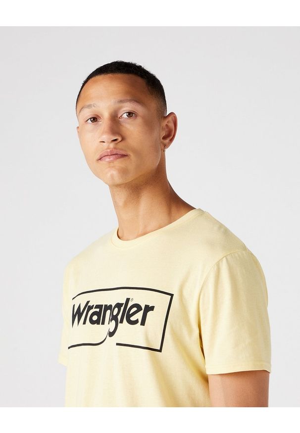 Wrangler - WRANGLER FRAME LOGO TEE MĘSKI T-SHIRT KOSZULKA NADRUK SUNLIGHT W7H3D3XCU 112146329. Wzór: nadruk
