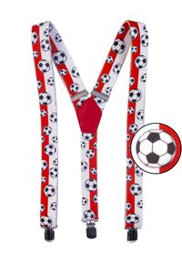 Modini - Biało-czerwone szelki unisex w piłki x18. Kolor: biały, wielokolorowy, czerwony. Materiał: skóra, guma #1