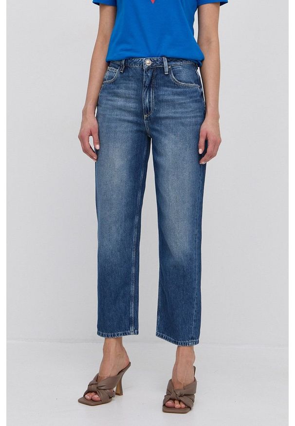 Guess Jeansy bawełniane damskie high waist. Stan: podwyższony. Kolor: niebieski