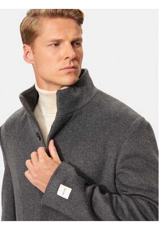 Calvin Klein Płaszcz wełniany K10K113665 Szary Slim Fit. Kolor: szary. Materiał: syntetyk, wełna