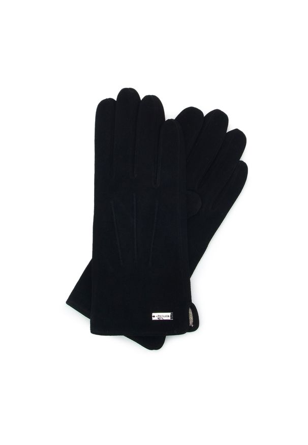Wittchen - Damskie rękawiczki welurowe. Kolor: czarny. Materiał: welur, skóra. Wzór: aplikacja. Styl: elegancki, klasyczny