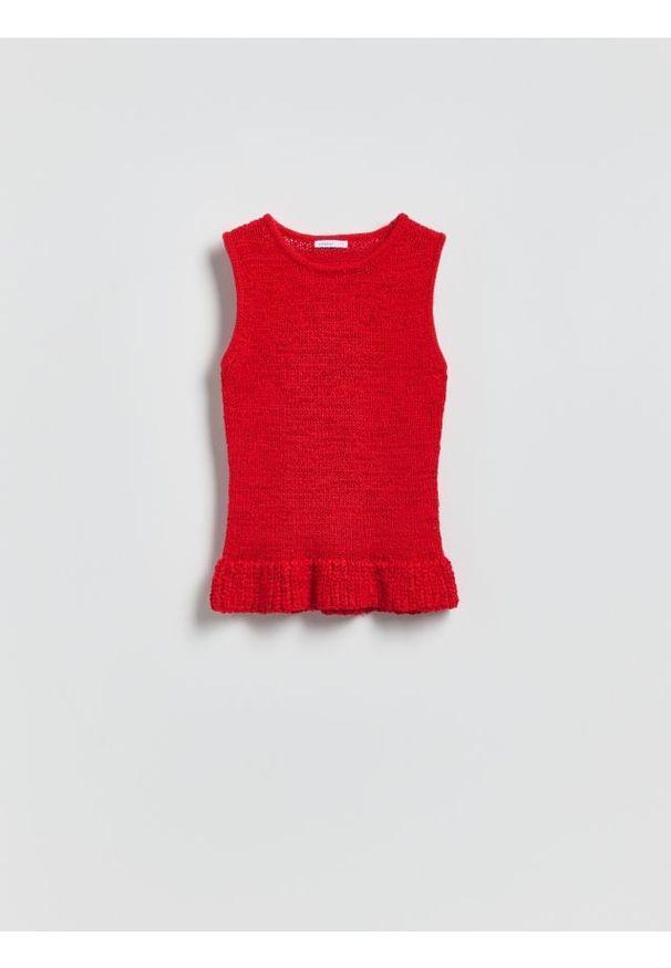 Reserved - Bluzka z baskinką - czerwony. Kolor: czerwony. Materiał: dzianina, bawełna