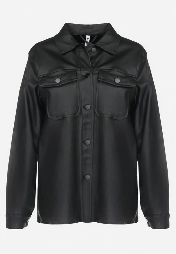 Born2be - Czarna Koszula z Imitacji Skóry Chiphi. Okazja: na co dzień. Typ kołnierza: kołnierzyk klasyczny. Kolor: czarny. Materiał: skóra. Długość rękawa: długi rękaw. Długość: długie. Styl: klasyczny, casual, elegancki