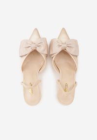 Born2be - Beżowe Satynowe Szpilki z Odkrytą Piętą i Ozdobną Kokardą Argatea. Okazja: na co dzień, na spotkanie biznesowe, na ślub cywilny, do pracy, na wesele, na imprezę. Kolor: beżowy. Materiał: satyna. Obcas: na szpilce. Styl: casual, biznesowy, elegancki, klasyczny #6