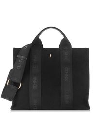 Ochnik - Czarna damska torebka typu tote bag. Kolor: czarny. Wzór: paski, aplikacja. Materiał: zdobione. Styl: casual, elegancki, klasyczny #1