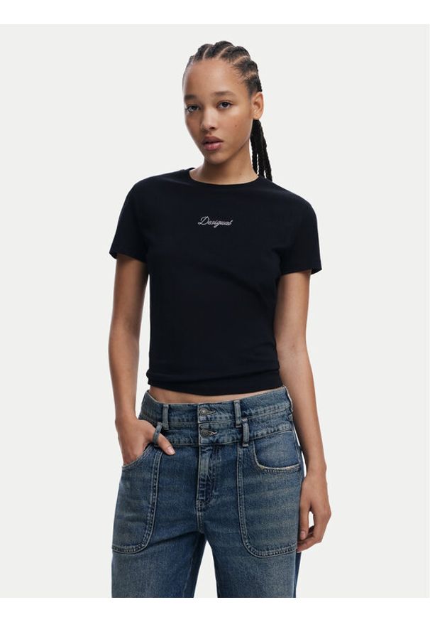 Desigual T-Shirt 25SWTK15 Czarny Regular Fit. Kolor: czarny. Materiał: bawełna