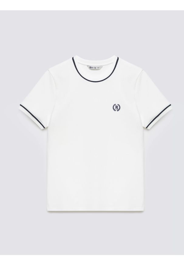 Big-Star - Koszulka damska z kontrastowym wykoŅczeniem kremowa Lemoure 102. Kolor: kremowy. Materiał: dzianina. Wzór: haft