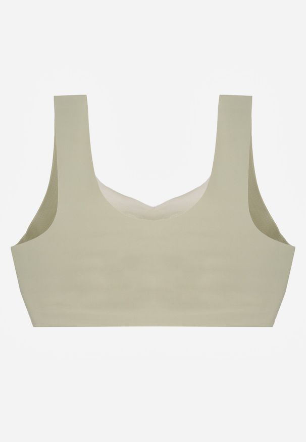 Born2be - Zielony Biustonosz Sportowy z Siateczką i Usztywnionymi Miseczkami Zerirae. Kolor: zielony. Materiał: dresówka. Rodzaj stanika: wyciągane miseczki