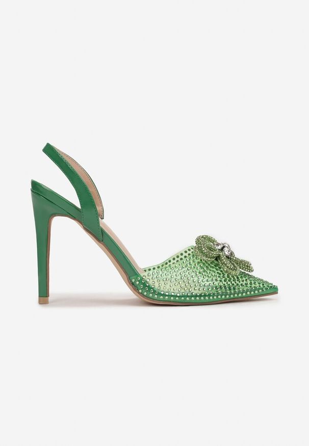 Renee - Zielone Sandały Silvija. Zapięcie: pasek. Kolor: zielony. Materiał: lakier. Wzór: gładki, kwiaty. Styl: glamour, elegancki