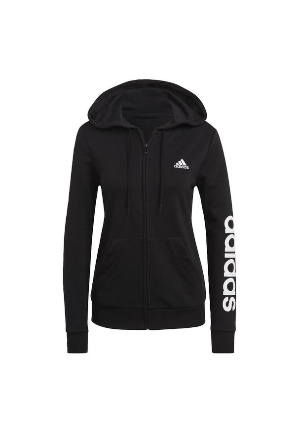 Adidas - Damska bluza zapinana na zamek z kapturem adidas Essentials Logo. Typ kołnierza: kaptur. Kolor: biały, wielokolorowy, czarny. Materiał: polar. Sport: fitness
