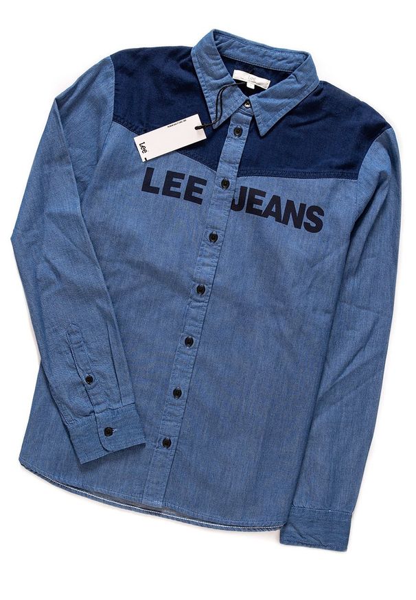 Lee - LEE TOP BLOCKING SHIRT FROST BLUE L45KBIMJ 112110271. Materiał: jeans. Wzór: nadruk