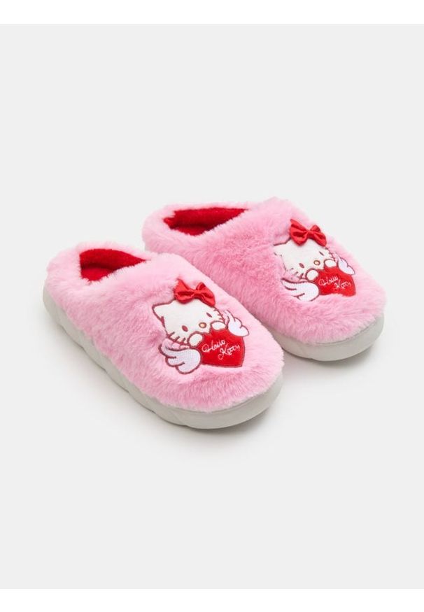 Sinsay - Kapcie z futerkiem Hello Kitty - różowy. Kolor: różowy. Materiał: futro. Wzór: motyw z bajki