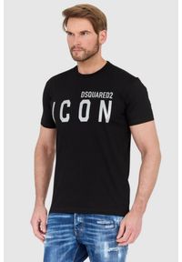 DSQUARED2 Czarny t-shirt męski ze srebrnym błyszczącym logo icon. Kolor: czarny