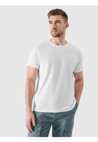 4f - 4F T-shirt regular z nadrukiem męski - biały L. Okazja: na co dzień. Kolor: biały. Materiał: bawełna, jersey, dzianina. Długość rękawa: krótki rękaw. Długość: krótkie. Wzór: nadruk. Styl: sportowy, casual, klasyczny