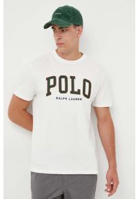 Polo Ralph Lauren t-shirt bawełniany kolor biały z aplikacją. Typ kołnierza: polo. Kolor: biały. Materiał: bawełna. Wzór: aplikacja #2