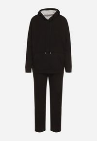 Born2be - Czarny Bawełniany Komplet Dresowy z Bluzą i Spodniami Zansira. Kolor: czarny. Materiał: bawełna, dresówka. Sport: turystyka piesza #7