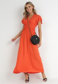 Born2be - Pomarańczowa Kopertowa Sukienka z Wiskozy z Gumką w Pasie Neroni. Kolor: pomarańczowy. Materiał: wiskoza. Typ sukienki: kopertowe. Długość: maxi #5